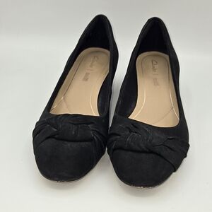 Clarks Orabella Lily‎ Black Bow Suede Block Heel Shoes Size 7.5